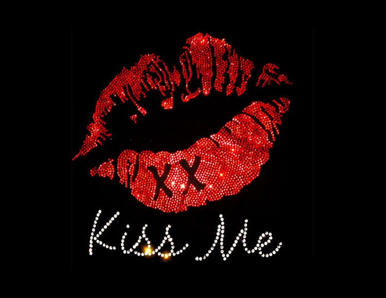Red Lip Kiss Rhinestone Transfer Bling Hot Fix Iron on Patch Etsy