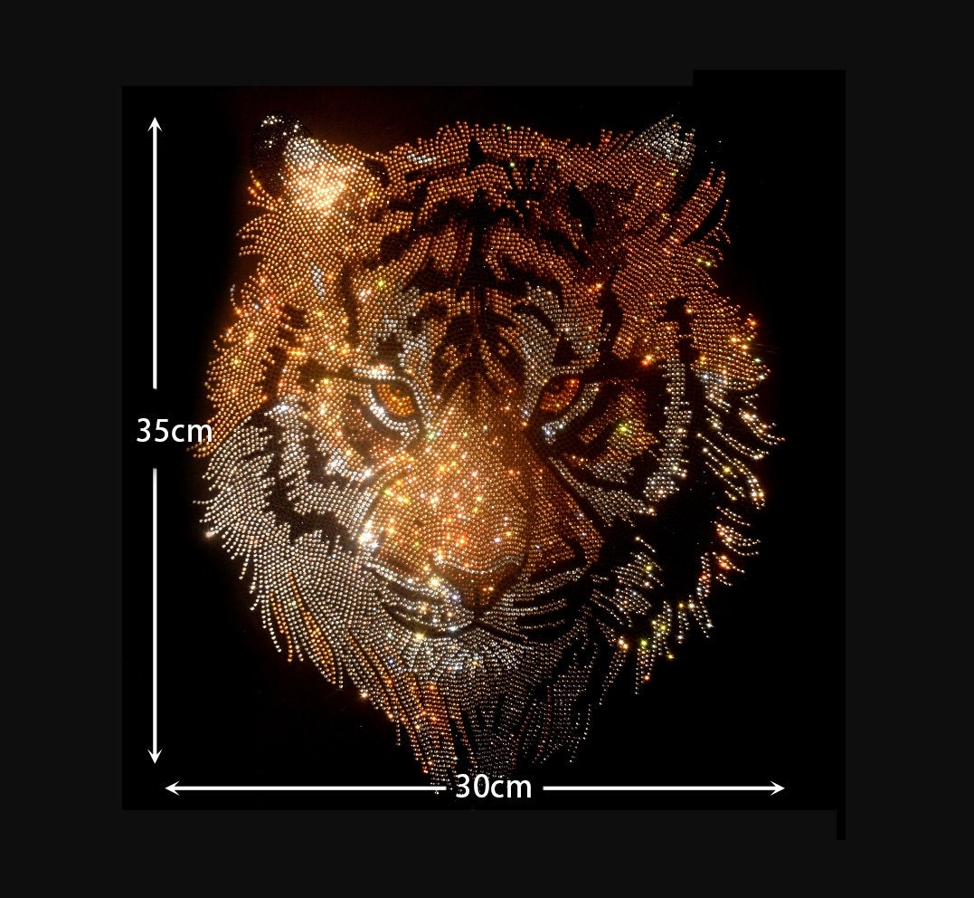 Tiger Rhinestone Tiger Rhinestone Transfer Bling Hot Fix Iron on Patch Motif Design ...