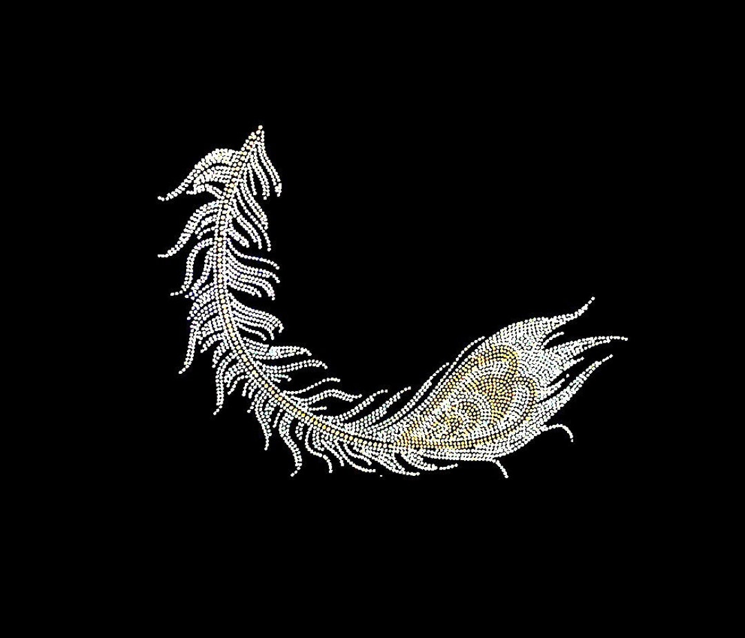 Feather Rhinestone Transfer Bling Hot Fix Iron on Patch Motif Design ...