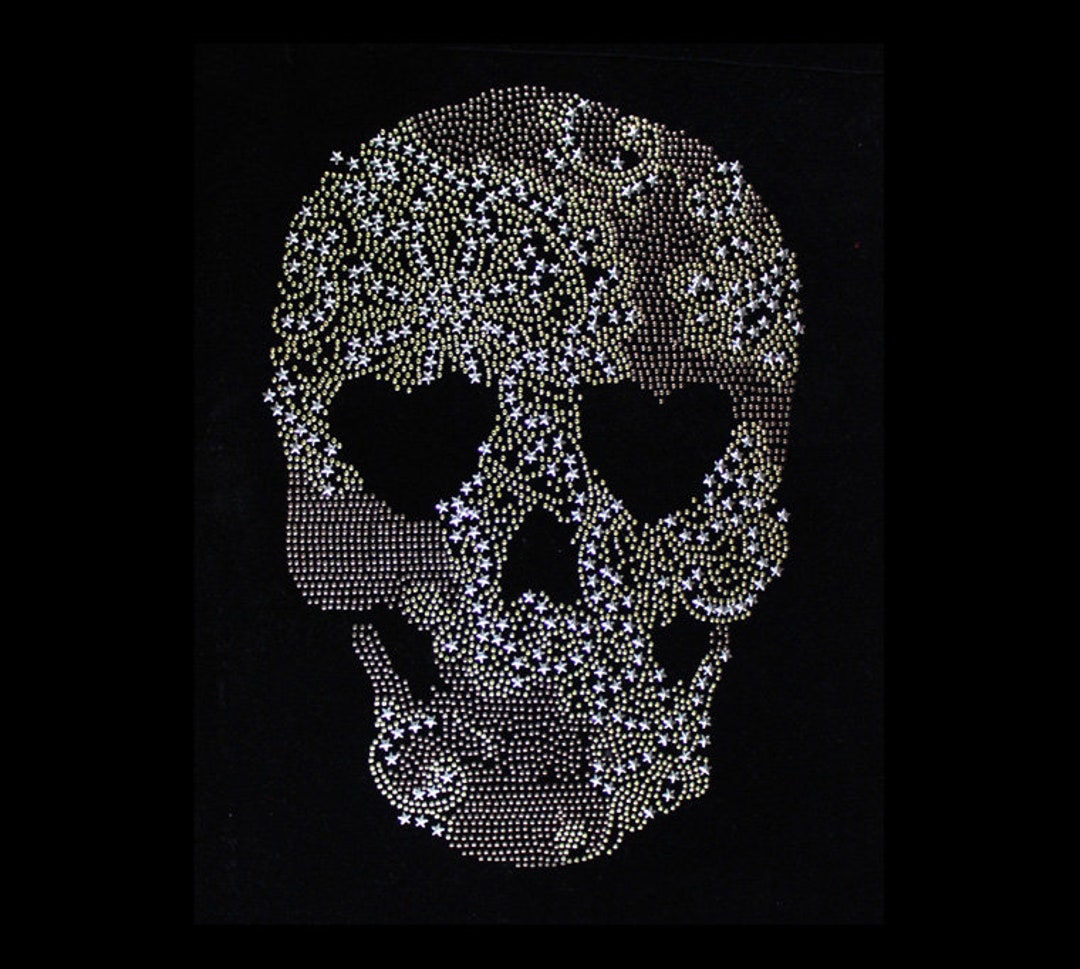 Skull Rhinestone Transfer Skull Rhinestone Transfer Bling Hot Fix Iron on Patch Motif Design ...