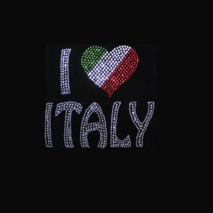 I Love Italy Rhinestone Transfer Bling Hot Fix Iron on Patch Motif Design Transfer TT-120