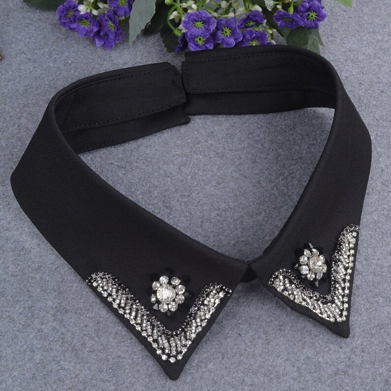 Rhinestone Embroidery Collar Applique Beaded Applique Neckline Etsy