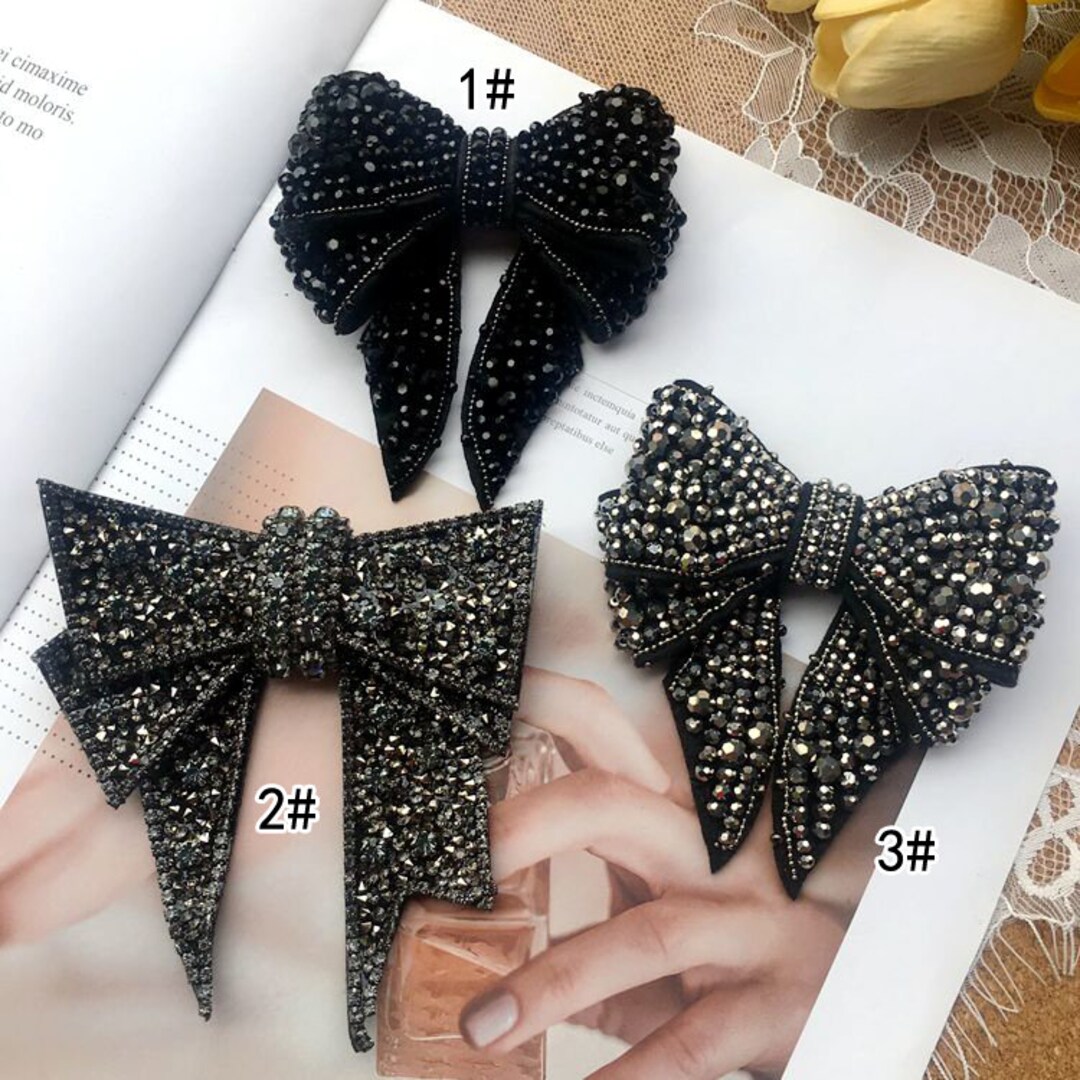 A Piece Beaded Bow Applique Rhinestone Patch Costume Embellishment
