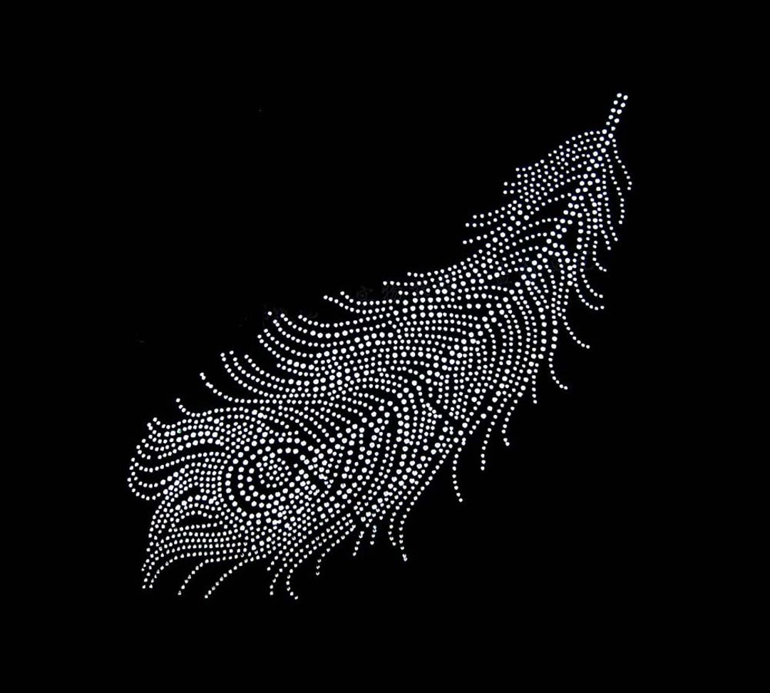 Feather Rhinestone Transfer Bling Hot Fix Iron on Patch Motif Design ...