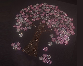Flower Tree Rhinestone Transfer Bling Hot Fix Iron on Patch Motif Design Transfer TT-715