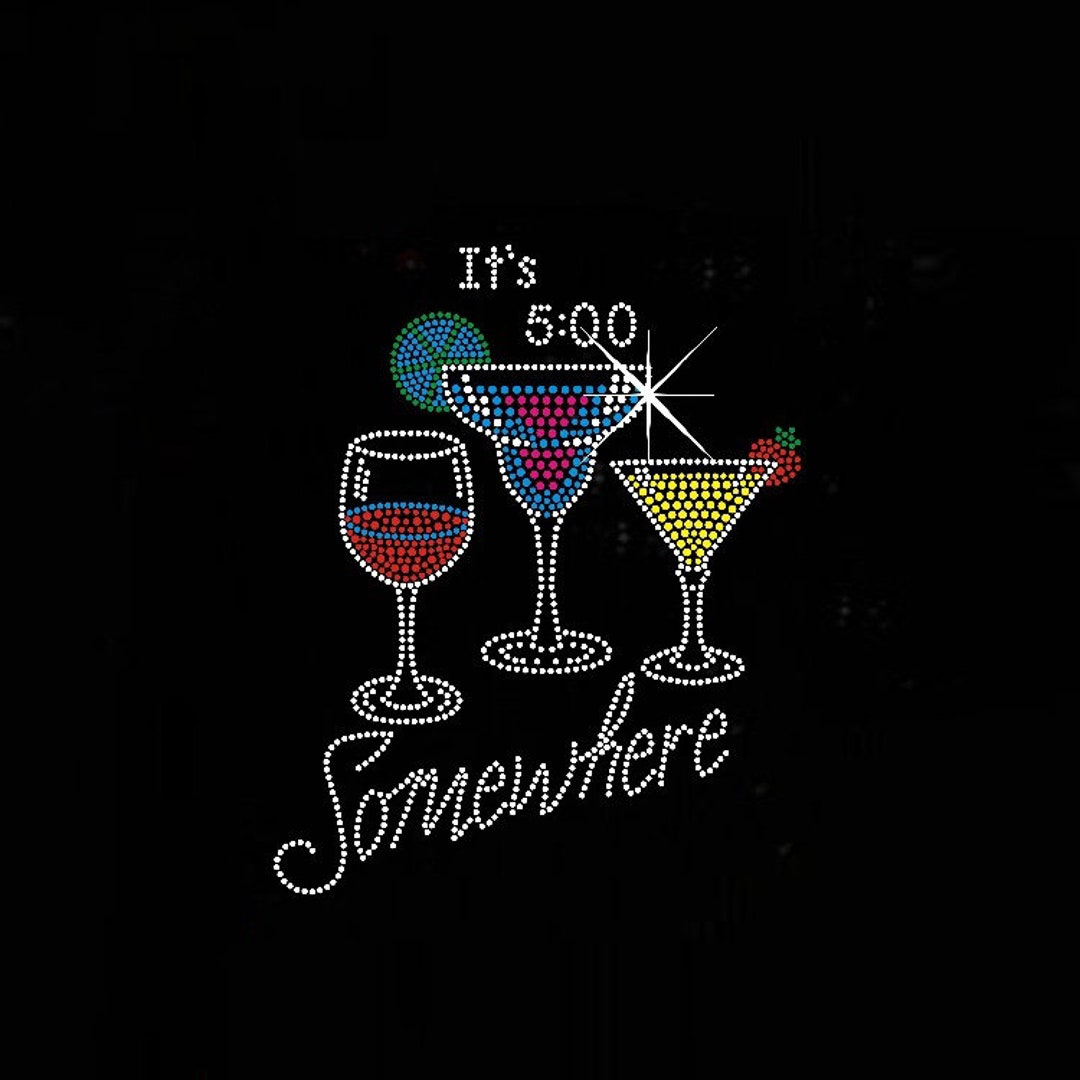Cocktail Rhinestone Transfer Bling Hot Fix Iron on Patch Motif Design ...