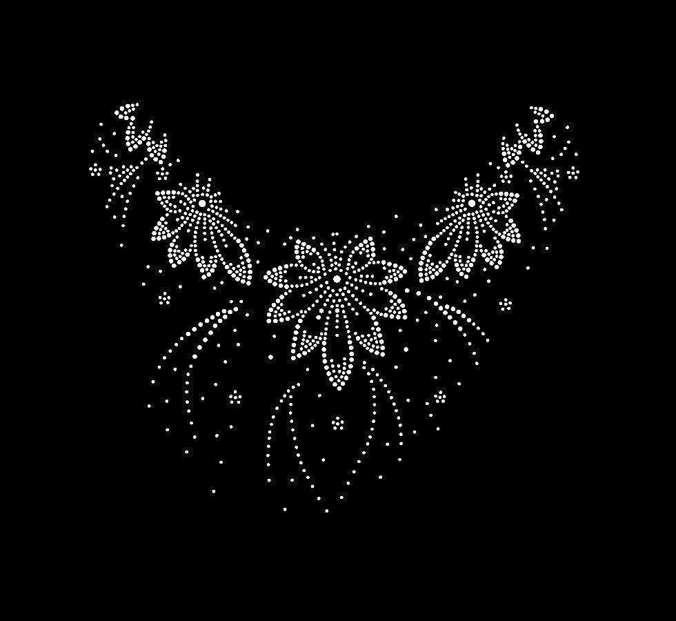 Flower Rhinestone Transfer Bling Hot Fix Iron on Patch Motif Design Transfer TT-281