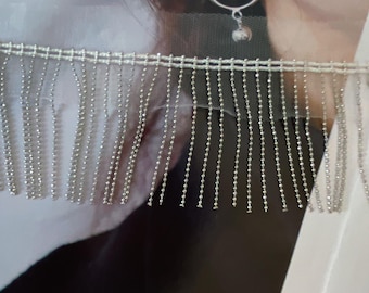 1 mètre de chaîne à billes avec franges, garniture de chaîne en strass, coupe chaîne, applique RH-086