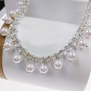 Pearl Rhinestone Trim Clear Crystal Chain Wedding Rhinestone Fringe Rhinestone Chain Rhinestone Trim Cup Chain Applique  RH-019