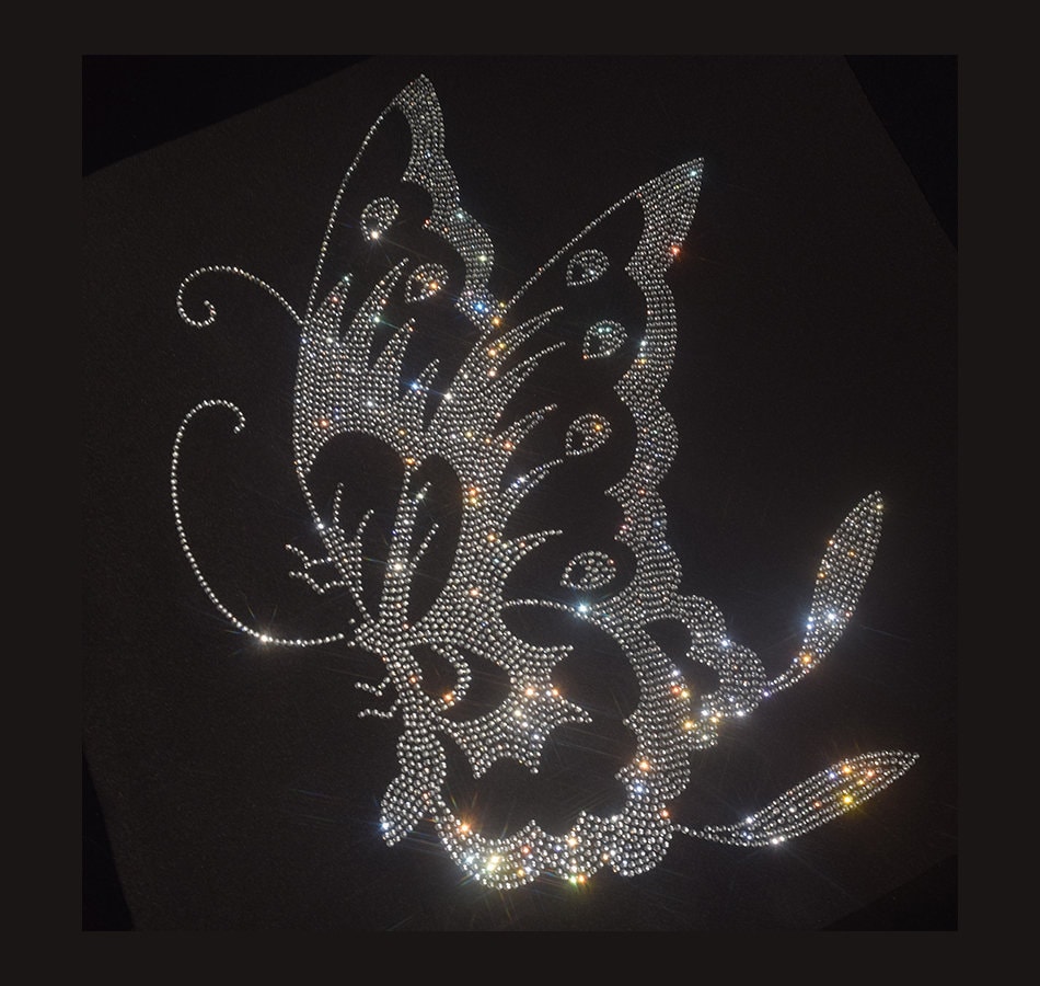 Butterfly Rhinestone Transfer Bling Hot Fix Iron on Patch Motif Design ...