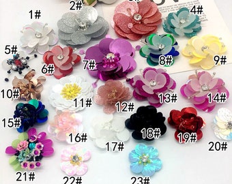 A Piece Stereo Sequin Flower Applique Crystal Beaded PatchAccessories Wedding Dress Embellishment DIY Supplies - BT014