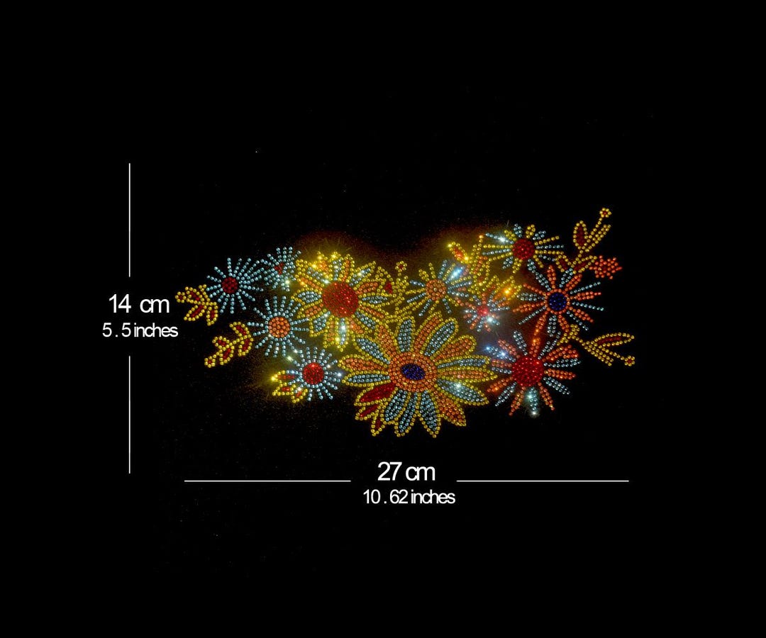 Flower Rhinestone Transfer Bling Hot Fix Iron on Patch Motif Design ...