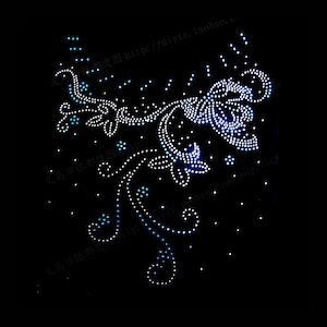 Flower Rhinestone Transfer Bling Hot Fix Iron on Patch Motif Design Transfer TT-257