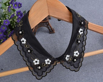 Lace Embroidery Collar Applique Beaded Applique NeckLine Applique Patch Costume Sewing Applique Crafts Peter Pan collar - JLZ560