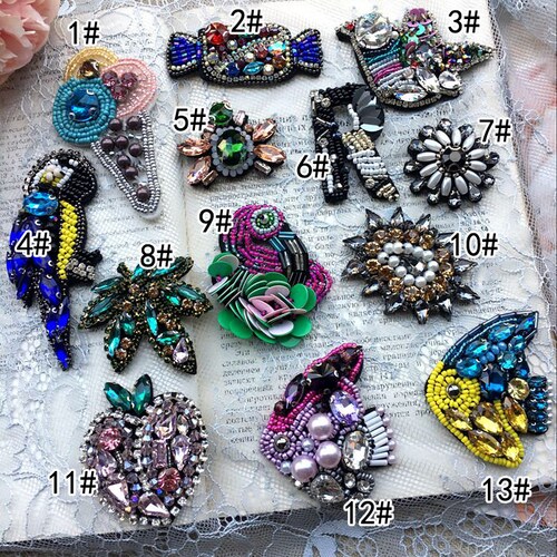 A Piece Badge Beaded Applique Rhinestone Patch Costume Etsy