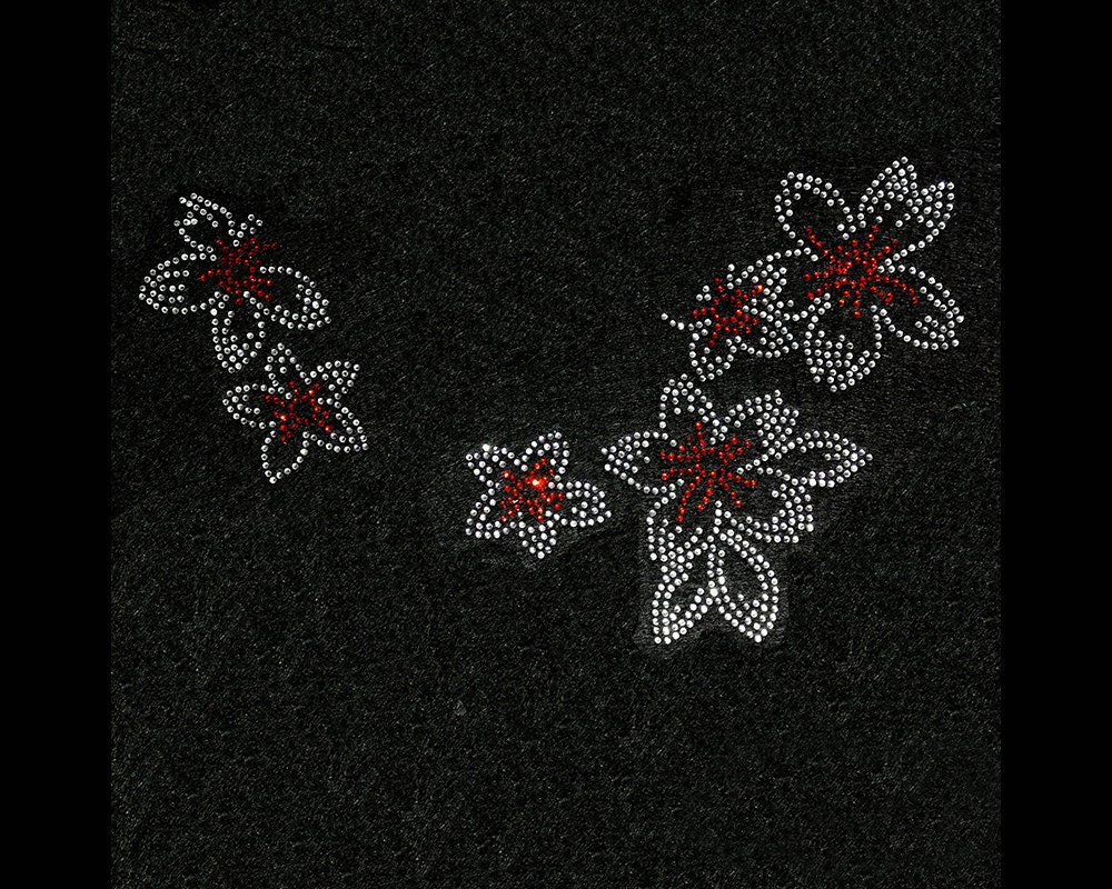 Flower Rhinestone Transfer Bling Hot Fix Iron on Patch Motif Design Transfer TT-260