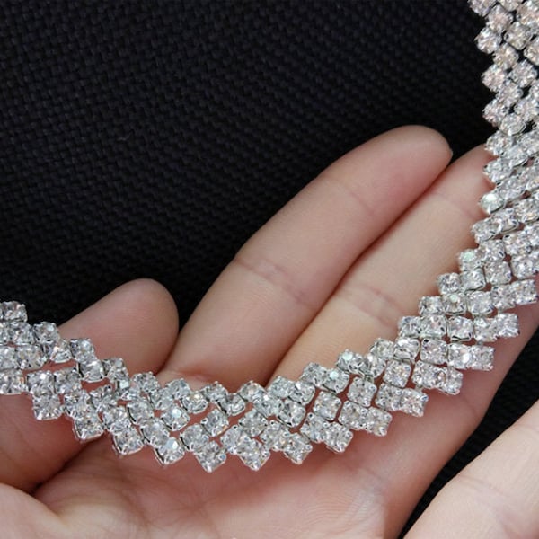 Clear Rhinestone Trim Clear Crystal Chain Wedding Rhinestone Fringe Rhinestone Chain Rhinestone Trim Cup Chain Applique  RH-023