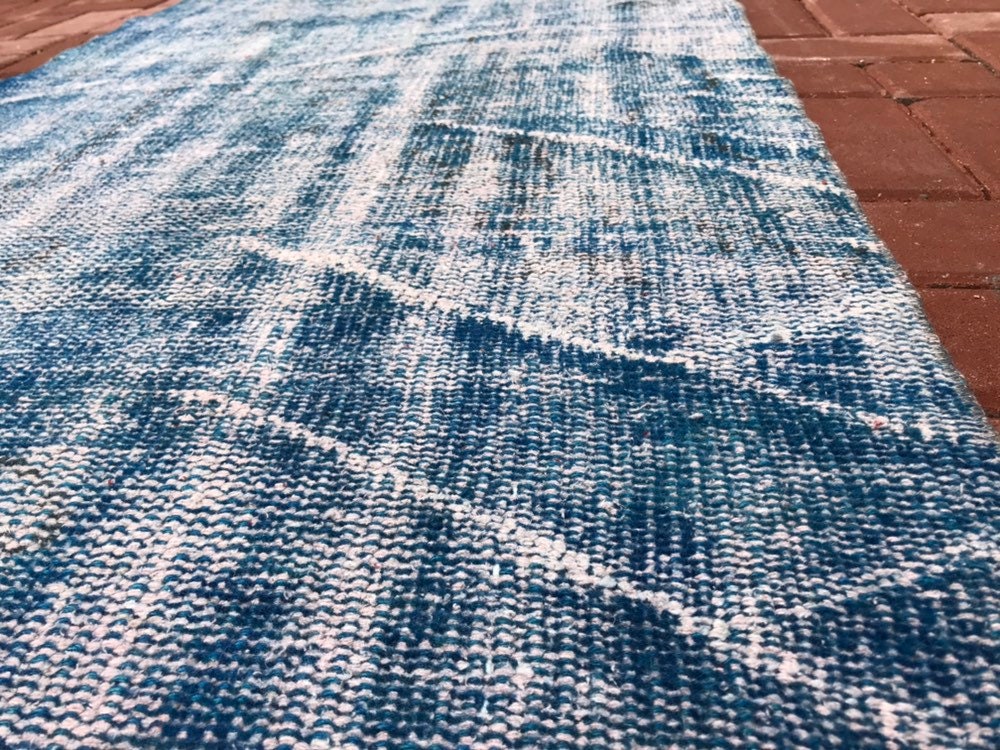 Light Blue Runner Rug vintage Rugkilim Rugoverdyed Etsy