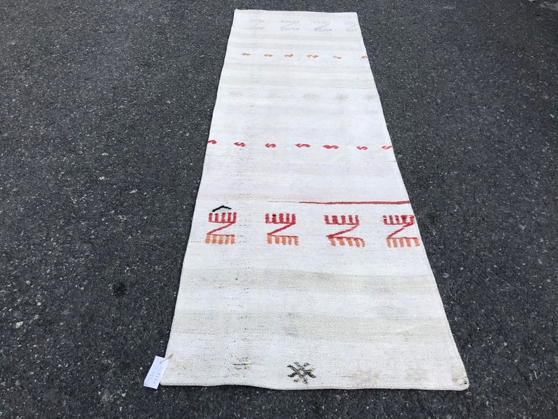 White runner Rug hemp Natural Rug Goad Wool Oversize Rug Rug Kilim Rug Decorative Rug Turkish Rug Runner Rug feet 7.1x2.3