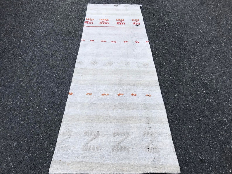 White runner Rug hemp Natural Rug Goad Wool Oversize Rug Rug Kilim Rug Decorative Rug Turkish Rug Runner Rug feet 7.1x2.3