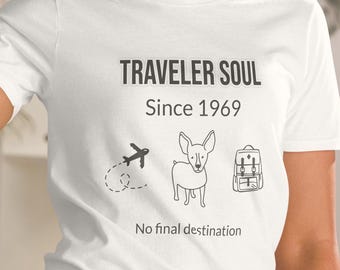 vintage travel shirt, wanderlust tee, retro travel design — TRAVELER SOUL SINCE 1969, explorer style shirt, free spirit t-shirt, gift idea