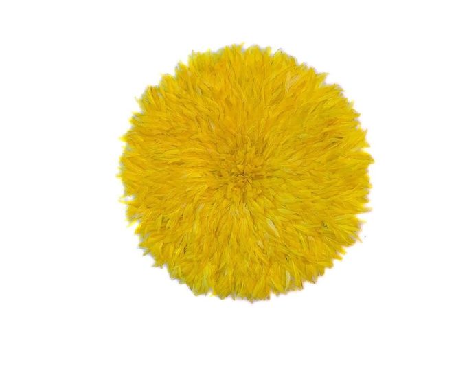 Yellow Juju Hat Wall Decor – Handmade Dyed Feather African Headdress, Boho Tribal Wall Art, Modern Statement