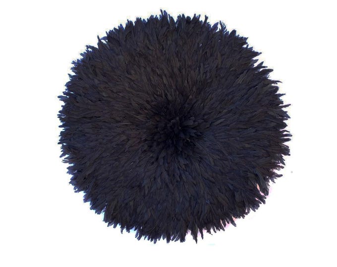 Black Juju Hat Wall Decor – African Feather Headdress, Boho Tribal Wall Art, Handmade Feather Home Accent