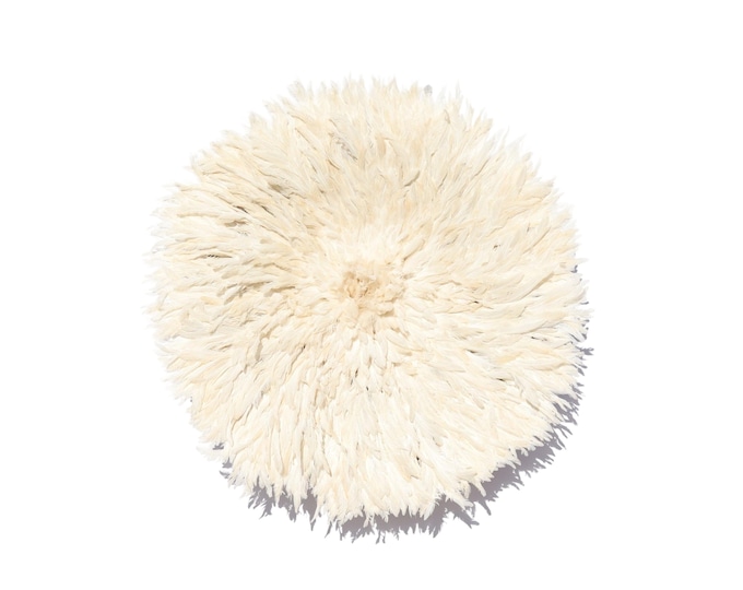 Cream Juju Hat Wall Decor – Handmade Dyed Feather African Headdress, Boho Tribal Wall Art, Modern Statement Home Accent