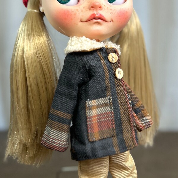Sherpa Collar Plaid Coat Jacket Blythe Doll Girl Boy Winter Casual Clothes