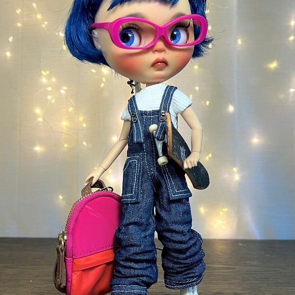 Denim Overalls & Tshirt set Blythe Doll Kawaii Handmade Dungarees Clothes Outfit Jeans Girl Boy