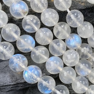 Cuentas redondas lisas de piedra lunar azul natural AAA, piedras preciosas sueltas para la fabricación de joyas/pulseras, 4 mm, 6 mm, 8 mm, 10 mm, 12 mm, cuentas de piedra semipreciosa.