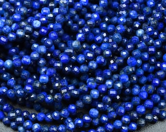 Perles rondes à facettes naturelles lapis lazuli, perles à facettes lâches de 2 mm / 3 mm / 4 mm, pour les bijoux de bricolage, la fabrication de perles de bracelet.Perles en gros