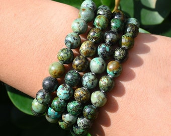 Bracelet extensible turquoise africain naturel, bracelet fait à la main pour femmes / hommes, bracelet rond en pierres précieuses, bracelet cadeau, bracelet rond de guérison