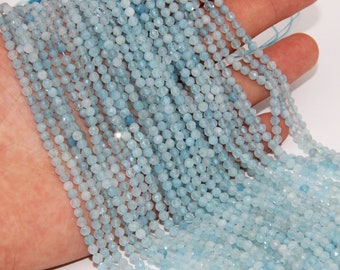Natural Aquamarine Faceted Round Beads,2mm/3mm/4mm Semi Precious Stone Beads,Small Size Loose Round Faceted Beads,Good Quality Gemstone Bead