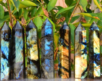 AAAA Rainbow/Blue Crystal Labradorite Tower,Obelisk Crystal Tower,Rainbow Labradorite Wand,Reiki Chakra Healing Labradorite Tower Decor.