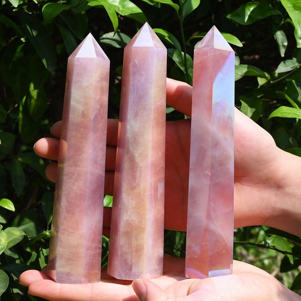 3~7' Large Angel Aura Tower,Natural Rose Quartz Point Tower,Crystal Point Tower,Quartz Point Tower,Healing Crystal Tower,Rose Quartz Tower.