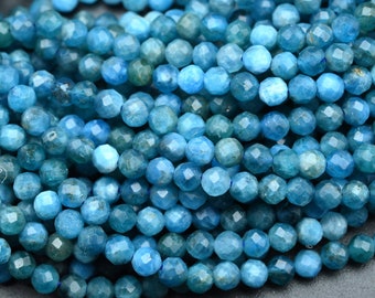 Perles rondes à facettes apatites naturelles, perles à facettes lâches de 2 mm / 3 mm / 4 mm, pour les bijoux de bricolage, la fabrication de perles de bracelet.Perles en gros.