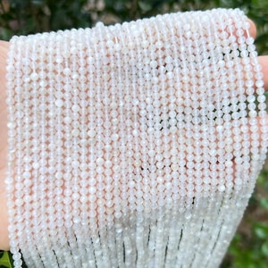 Perles de pierre de lune blanche à facettes de 2 mm/3 mm/4 mm, perles de cristal naturel à facettes, perles de cristal rondes taillées, petites perles de pierres précieuses, pour la création de bijoux
