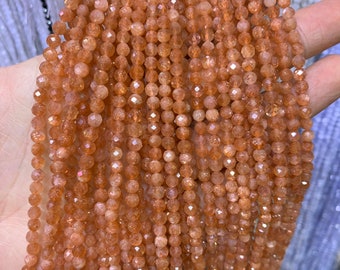 Sunstone Faceted Rondelle Gemstone Beads Jewelry Making Crafts 13 Strand Beautiful Natural Orange Sunstone Micro Cut Beads 2 mm