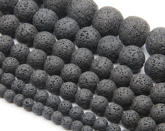 AAA Natural Black Lava Rock Raw Beads,Volcanic Rock Beads,6mm 8mm 10mm 12mm 14mm 16mm 18mm Genuine Lava Rock Beads,Gemstone Lava Round Beads