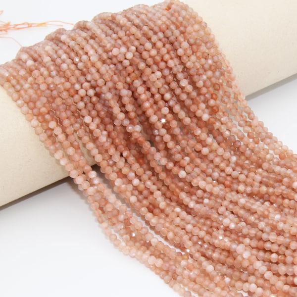 AAA Genuine Sunstone Faceted Round Beads,2mm 3mm 4mm Faceted Gemstone Beads,Natural Sunstone Beads,15.3 Inch Full Strand Micro Faceted Beads