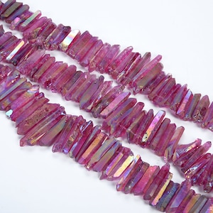 15.9 inch Natural Crystals Beads,Quartz Point Strand Beads,Red Crystals Quartz Point Beads,Top Drilled Stick Crystals Beads,Jewelry Crystals