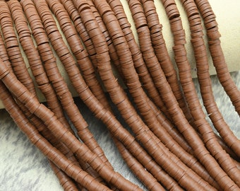 6X1MM Coffee Heishi Beads,Polymer Clay African Disc Beads,Wholesale Vinyl Heishi DIY Making Jewelry Beads,380~400 Pieces Per Strand.#85