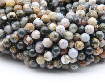 Perle rotonde di agata oceanica naturale, lucide e brillanti, 6 mm/8 mm/10 mm, ideali per la creazione di gioielli fai da te, perle rotonde per gioielli all'ingrosso, perle rotonde in pietra preziosa.