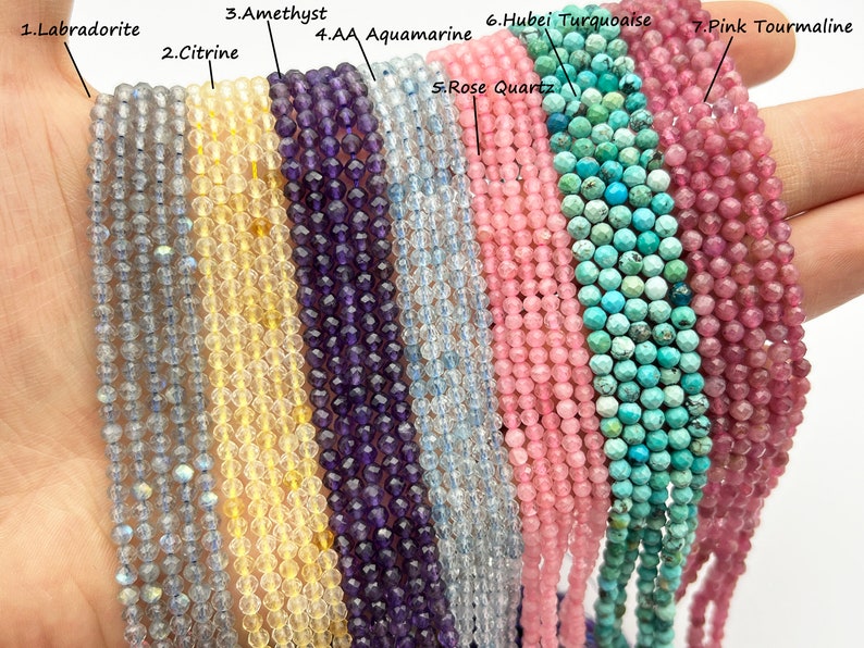 Natural Faceted Crystal Beads,2mm/3mm/4mm Gemstone Faceted Beads,Cut Round Crystal Beads,Small Size Gemstone Beads,For Jewelry Making Beads. image 2