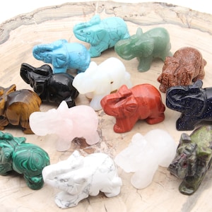 Elephant Figurine Decor,Crystal/Malachite/Turquoise/Obasidian/Green Aventurine/Rose Quartz/Opal/Tiger Eyes Stone,Gemstone Room Decor.