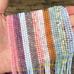 Perline tonde di pietre preziose naturali, perline tonde lisce da 2 mm/3 mm/4 mm, ametista/quarzo rosa/cristallo/giada Altro Scegli perle tonde, per la creazione di gioielli. immagine 2