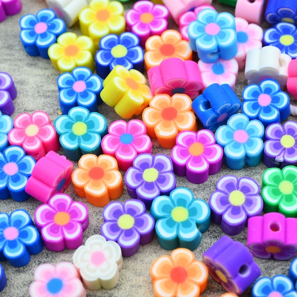 50 Pieces/10mm Flower Polymer Clay Beads,Loose Polymer Clay Beads,For Jewelry Made Beads,For Bracelet Beads,Summer Beads,Wholesale Beads.