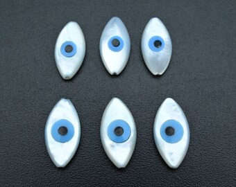 6x12MM/7x14MM Mother Of Pearl Evil Eye Beads,DIY Making Evil Eye Beads,Manual Inlay Evil Eye Protection Shell Beads,Evil Eye Jewelry Beads.