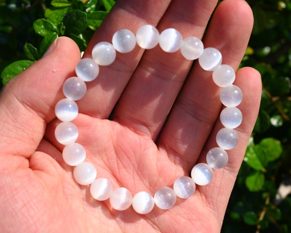 Bracciale Elastico In Selenite Naturale, Bracciale Donna / Uomo - Foto 4